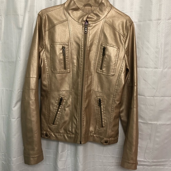 Frida Faux Leather champagne zip up jacket - Picture 1 of 6